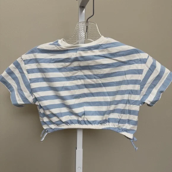 Zara Girls Sky Blue Elasticized Stripe Top Shirt 8 year - Picture 3 of 3